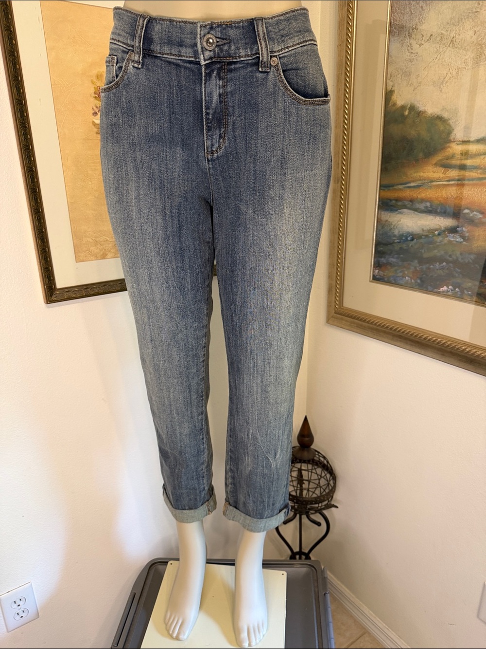 Liz Claiborne Jeans - City Fit Skinny Boyfriend in Light Distressed Wash Blue 12